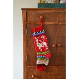 Vintage Hand Knit Wool Christmas Stocking